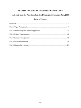 TRANSPLANT SURGERY RESIDENT CURRICULUM (Adopted