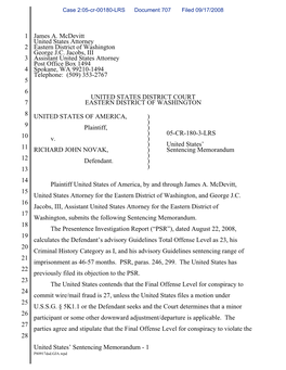 United States of America V Richard John Novak Sentencing