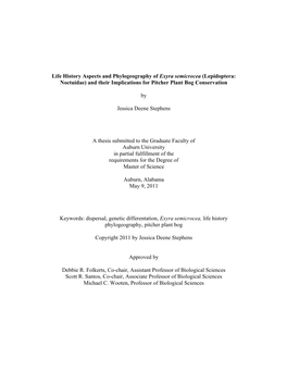 Life History Aspects and Phylogeography of Exyra Semicrocea (Lepidoptera: Noctuidae) and Their Implications for Pitcher Plant Bog Conservation