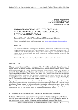 Hydrogeological and Hydrological Characteristics of the Metalliferous Region North of Olovo