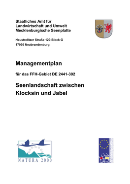 Managementplan Seenlandschaft Zwischen Klocksin Und Jabel