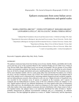Epikarst Crustaceans from Some Italian Caves: Endemisms and Spatial Scales