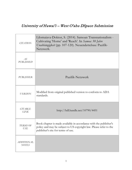 Samoan Transnationalism - Cultivating 'Home' and 'Reach'
