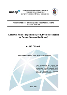 Anatomia Floral E Aspectos Reprodutivos De Espécies De Poales (Monocotiledôneas)