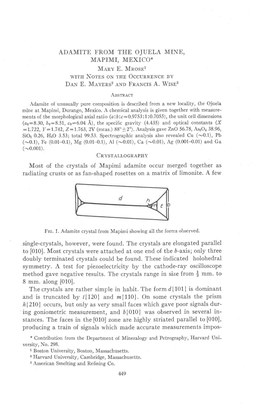 ADAMITE from the OJUELA MINE, MAPIMI, MEXICO* Menv E. Mnosbl Wrrn Norns on Rhe Occunnpwce Sv Dew E