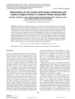 Observations of Near Surface Wind Speed, Temperature and Radiative