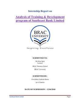 Analysis of Training & Development Program of Southeast Bank Limited