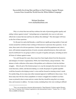 Successfully Involving Men and Boys to End Violence Against Women Lessons from Around the World from the White Ribbon Campaign*