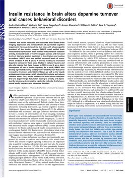 Insulin Resistance in Brain Alters Dopamine Turnover and Causes Behavioral Disorders