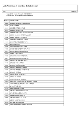 Lista Preliminar De Inscritos - Cota Universal