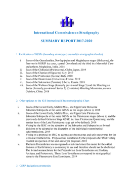 International Commission on Stratigraphy SUMMARY REPORT 2017-2020