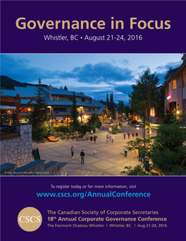 Governance in Focus Whistler, BC • August 21-24, 2016