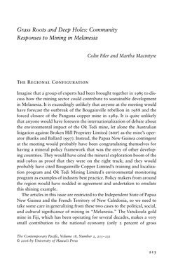 Grass Roots and Deep Holes: Community Responses to Mining in Melanesia