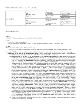 EDITED PEDIGREE for 2016 out of LADY LACE (IRE)