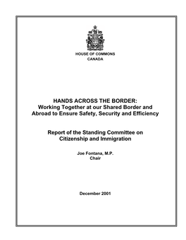 HANDS ACROSS the BORDER: Working Together at Our Shared Border and Abroad to Ensure Safety, Security and Efficiency