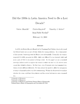 Did the 1980S in Latin America Need to Be a Lost Decade?