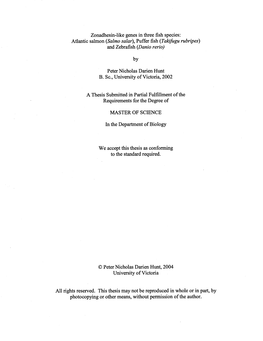 Zonadhesin-Like Genes in Three Fish Species: Atlantic Salmon (Salmo Salar), Puffer Fish (Tahyugu Rubripes) and Zebrafish (Danio Rerio)