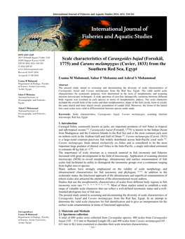 And Caranx Melampygus (Cuvier, 1833) from the © 2016 IJFAS Southern Red Sea, Egypt Received: 16-07-2016 Accepted: 17-08-2016