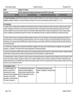 Aquatic Science, Beginning with School Year 2010-2011 (One Credit)