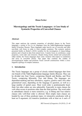 Microtypology and the Tsezic Languages: a Case Study of Syntactic Properties of Converbal Clauses