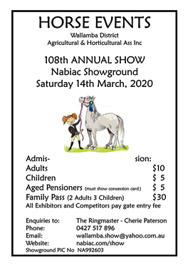 HORSE EVENTS Wallamba District Agricultural & Horticultural Ass Inc