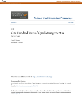 One Hundred Years of Quail Management in Arizona David E