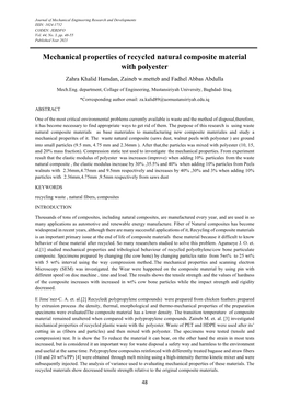 Mechanical Properties of Recycled Natural Composite Material with Polyester Zahra Khalid Hamdan, Zaineb W.Metteb and Fadhel Abbas Abdulla