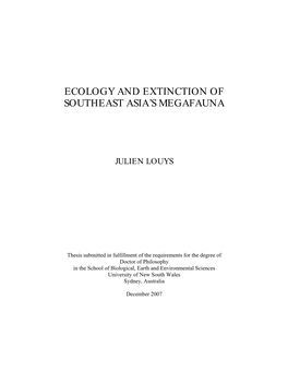 Ecology and Extinction of Southeast Asia's Megafauna