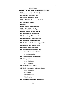 CHAPTER 4 SOCIO-ECONOMIC ANALYSIS of PUNE DISTRICT 4.1. Research Area 'Location' Analysis 4.2. 'Language' of Research Area 4.3. 'History' of Research Areas 4.4