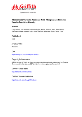 Monomeric Tartrate Resistant Acid Phosphatase Induces Insulin Sensitive Obesity