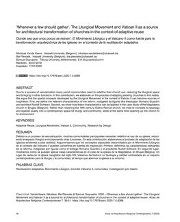 The Liturgical Movement and Vatican II As a Source for Architectural Transformation of Churches in the Context of Adaptive Reuse ‘Donde Sea Que Unos Pocos Se Reúnan’