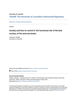 Anxiety and How to Control It: the Functional Role of the Bed Nucleus of the Stria Terminalis