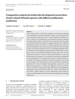 Comparative Analysis of Corolla Tube Development Across Three Closely Related Mimulus Species with Different Pollination Syndromes