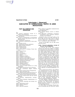 [Reserved] SUBCHAPTER M—INTERNATIONAL TRAFFIC in ARMS REGULATIONS