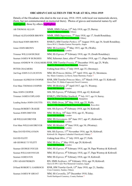 Orcadian Casualties in War at Sea, 1914–1918