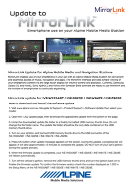Update to Mirrorlinktm Smartphone Use on Your Alpine Mobile Media Station