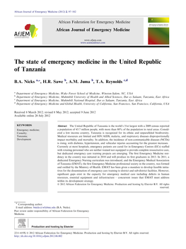 The State of Emergency Medicine in the United Republic of Tanzania