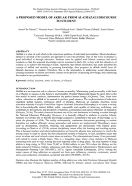 A Proposed Model of Akhlak from Al-Ghazali Discourse to Student