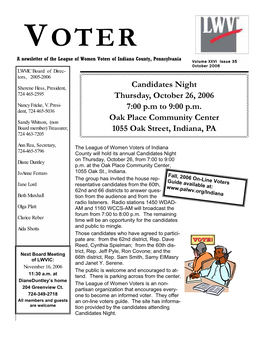 October 2006 LWVIC Board of Direc- Tors, 2005-2006 a Newsletter of the League of Women Voters Of
