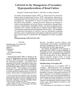 Calcitriol in the Management of Secondary Hyperparathyroidism of Renal Failure