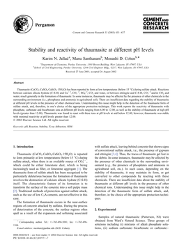 Stability and Reactivity of Thaumasite at Different Ph Levels