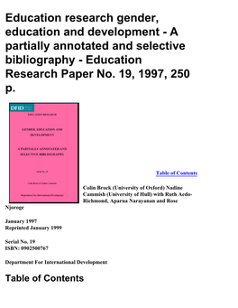 Gender, Education and Development - a Partially Annotated and Selective Bibliography - Education Research Paper No