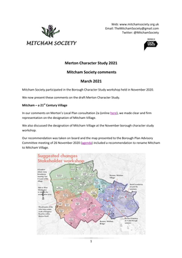 Merton Character Study 2021 Mitcham Society Comments March 2021