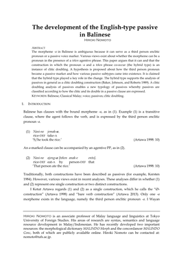 The Development of the English-Type Passive in Balinese Hiroki Nomoto