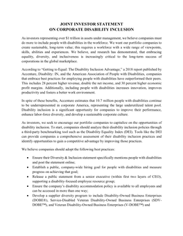 Joint Statement on Corporate Disability Inclusion