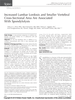 Increased Lumbar Lordosis and Smaller Vertebral Cross-Sectional Area Are Associated with Spondylolysis