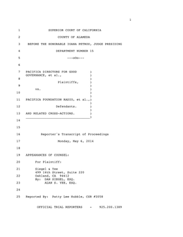 Transcript of Court Appearance on May 6, 2014