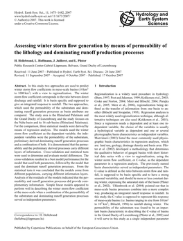 Assessing Winter Storm Flow Generation by Means Of