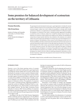 Some Premises for Balanced Development of Ecotourism on the Territory of Lithuania