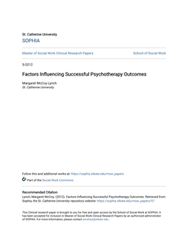 Factors Influencing Successful Psychotherapy Outcomes